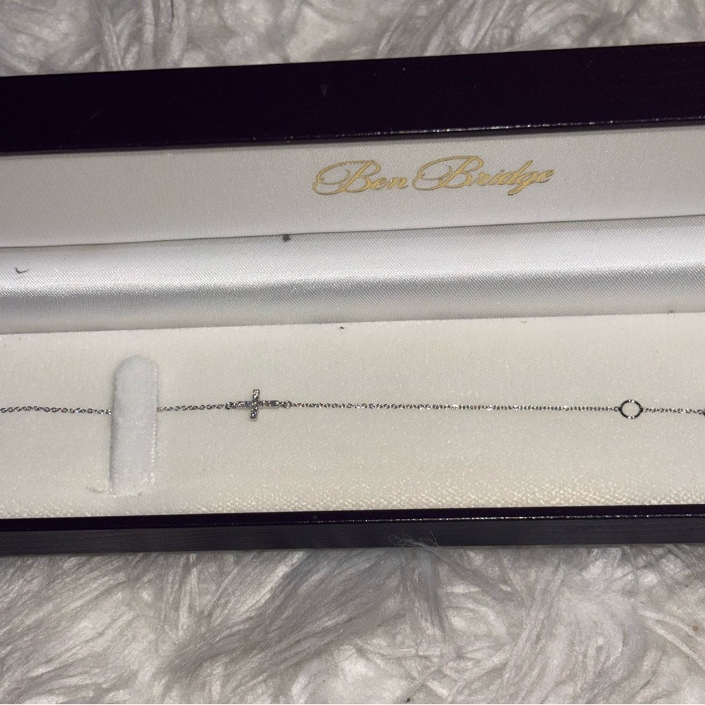 Jessica Fong 14k White gold W/ Diamond Cross Bracelet